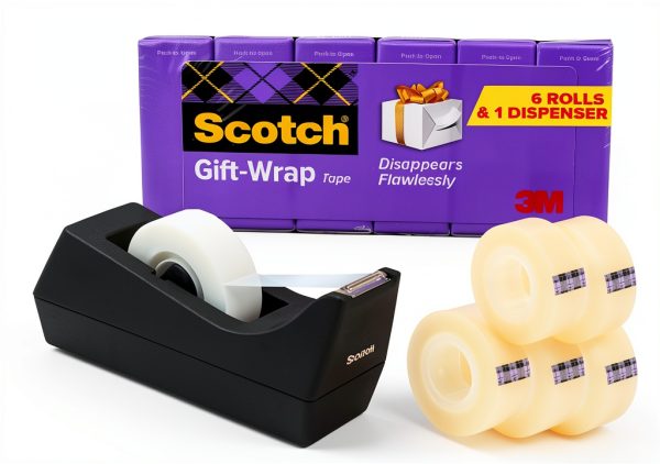 Scotch Gift Wrap Tape with Desktop Dispenser 6 Rolls 3/4" x 1000"-0