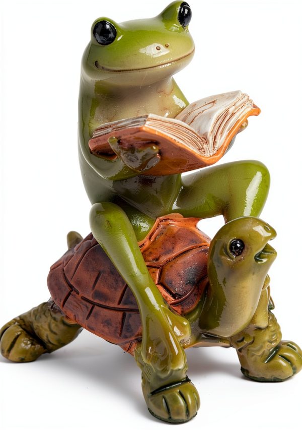 Top Collection Miniature Fairy Garden Frog Book on Turtle Statue,-0