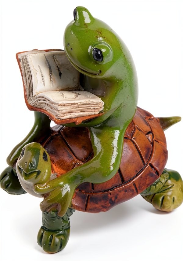 Top Collection Miniature Fairy Garden Frog Book on Turtle Statue,-2