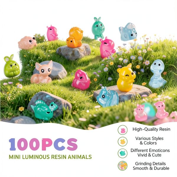 100pcs Mini Resin Animals Figures Glow in Dark for Fairy Garden Decor-2