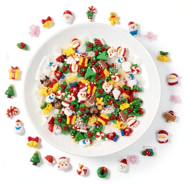 Hiawbon 170Pcs Christmas Miniature Figurines, Assorted Craft Resin Christmas Miniature Ornaments Set, Tiny Snowflakes Holly Leaves Berries, Xmas Ornaments Decor for Fairy Garden-4