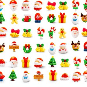 Hiawbon 170Pcs Christmas Miniature Figurines, Assorted Craft Resin Christmas Miniature Ornaments Set, Tiny Snowflakes Holly Leaves Berries, Xmas Ornaments Decor for Fairy Garden-0