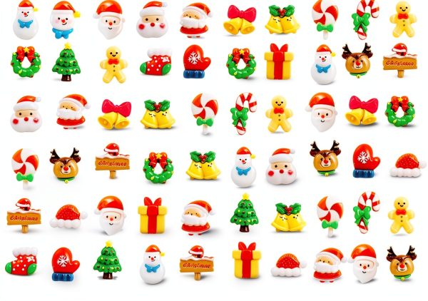 Hiawbon 170Pcs Christmas Miniature Figurines, Assorted Craft Resin Christmas Miniature Ornaments Set, Tiny Snowflakes Holly Leaves Berries, Xmas Ornaments Decor for Fairy Garden-0