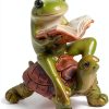 Top Collection Miniature Fairy Garden Frog Book on Turtle Statue,-3