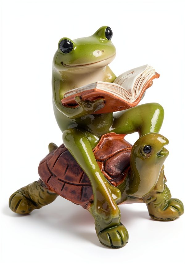 Top Collection Miniature Fairy Garden Frog Book on Turtle Statue,-3