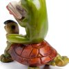 Top Collection Miniature Fairy Garden Frog Book on Turtle Statue,-1
