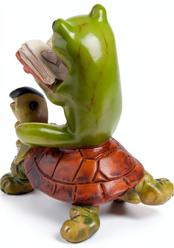 Top Collection Miniature Fairy Garden Frog Book on Turtle Statue,-1