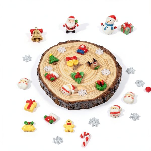 Hiawbon 170Pcs Christmas Miniature Figurines, Assorted Craft Resin Christmas Miniature Ornaments Set, Tiny Snowflakes Holly Leaves Berries, Xmas Ornaments Decor for Fairy Garden-5