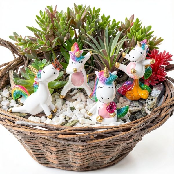 Mood Lab Miniature Unicorn Figurines Set - Funny Mini Statue Kit of 4 pcs - Unicorn Fairy Garden Accessories-8