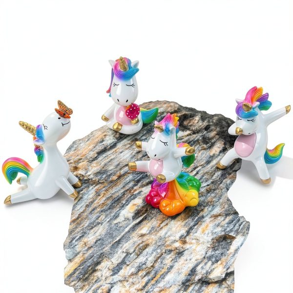 Mood Lab Miniature Unicorn Figurines Set - Funny Mini Statue Kit of 4 pcs - Unicorn Fairy Garden Accessories-4