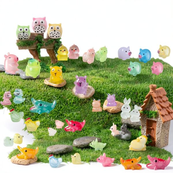 150 Pcs Luminous Mini Resin Animals Miniature Animals Figurines Tiny Little Animals Glow in Dark Small Animal Figures to Hide Mini Animals Micro Landscape Ornaments Fairy Garden Accessories-1