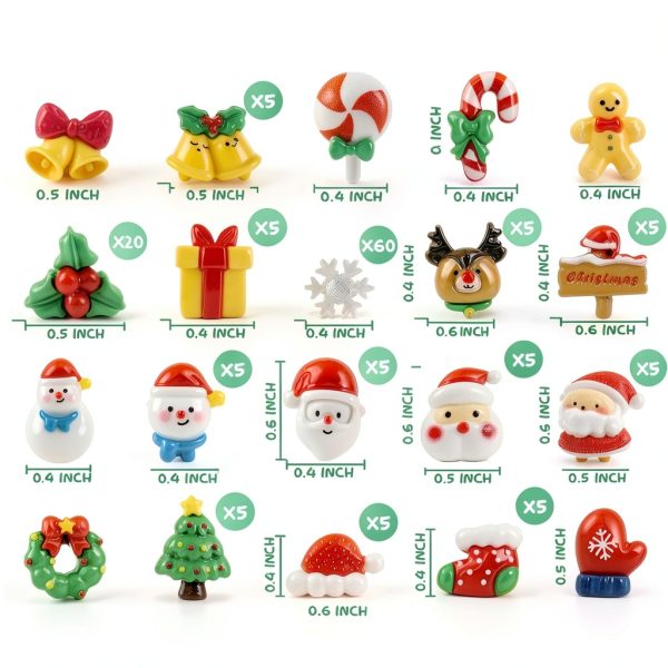 Hiawbon 170Pcs Christmas Miniature Figurines, Assorted Craft Resin Christmas Miniature Ornaments Set, Tiny Snowflakes Holly Leaves Berries, Xmas Ornaments Decor for Fairy Garden-1