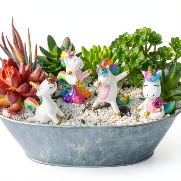 Mood Lab Miniature Unicorn Figurines Set - Funny Mini Statue Kit of 4 pcs - Unicorn Fairy Garden Accessories-1