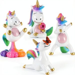 Mood Lab Miniature Unicorn Figurines Set - Funny Mini Statue Kit of 4 pcs - Unicorn Fairy Garden Accessories-0