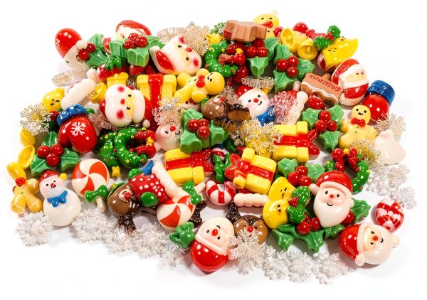 Hiawbon 170Pcs Christmas Miniature Figurines, Assorted Craft Resin Christmas Miniature Ornaments Set, Tiny Snowflakes Holly Leaves Berries, Xmas Ornaments Decor for Fairy Garden-6
